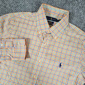 Ralph Lauren Mens Slim Fit Performance RL Untucked Plaid Shirt Orange Medium